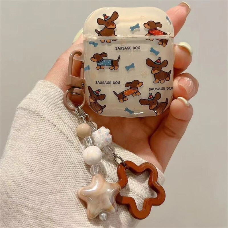 Slušalice za korejski slatki jazavčar za AirPods 1 2 3 4 sa zvjezdastim privjeskom, mekana navlaka za AirPods Pro 2