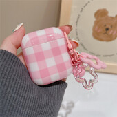 Korejska simpatična ružičasta torbica za slušalice s kariranim uzorkom za AirPods 1 2 3 sa zvjezdastim privjeskom, zaštitnom školjkom, meka navlaka za AirPods Pro 2