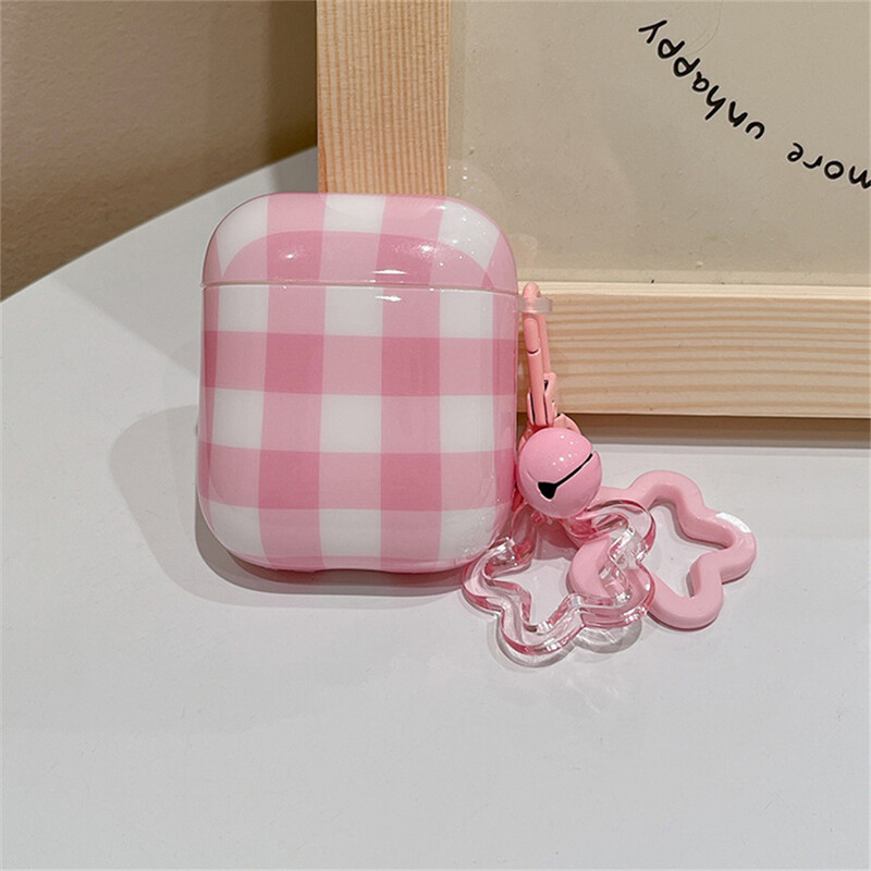 Korejska simpatična ružičasta torbica za slušalice s kariranim uzorkom za AirPods 1 2 3 sa zvjezdastim privjeskom, zaštitnom školjkom, meka navlaka za AirPods Pro 2