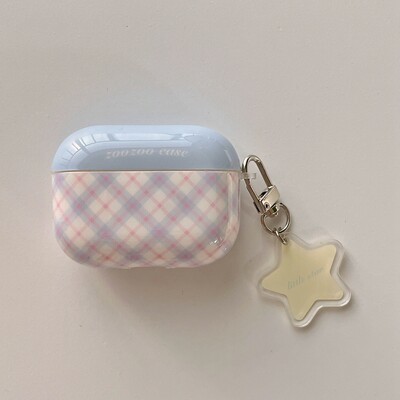 Синьо карирано жълта звезда с висулка Удароустойчив защитен калъф Калъф за AirPods 1 или 2 3 4 AirPods Pro Pro Pro 2