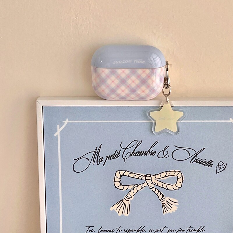 Синьо карирано жълта звезда с висулка Удароустойчив защитен калъф Калъф за AirPods 1 или 2 3 4 AirPods Pro Pro Pro 2