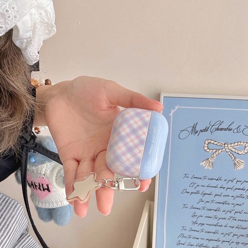 Синьо карирано жълта звезда с висулка Удароустойчив защитен калъф Калъф за AirPods 1 или 2 3 4 AirPods Pro Pro Pro 2