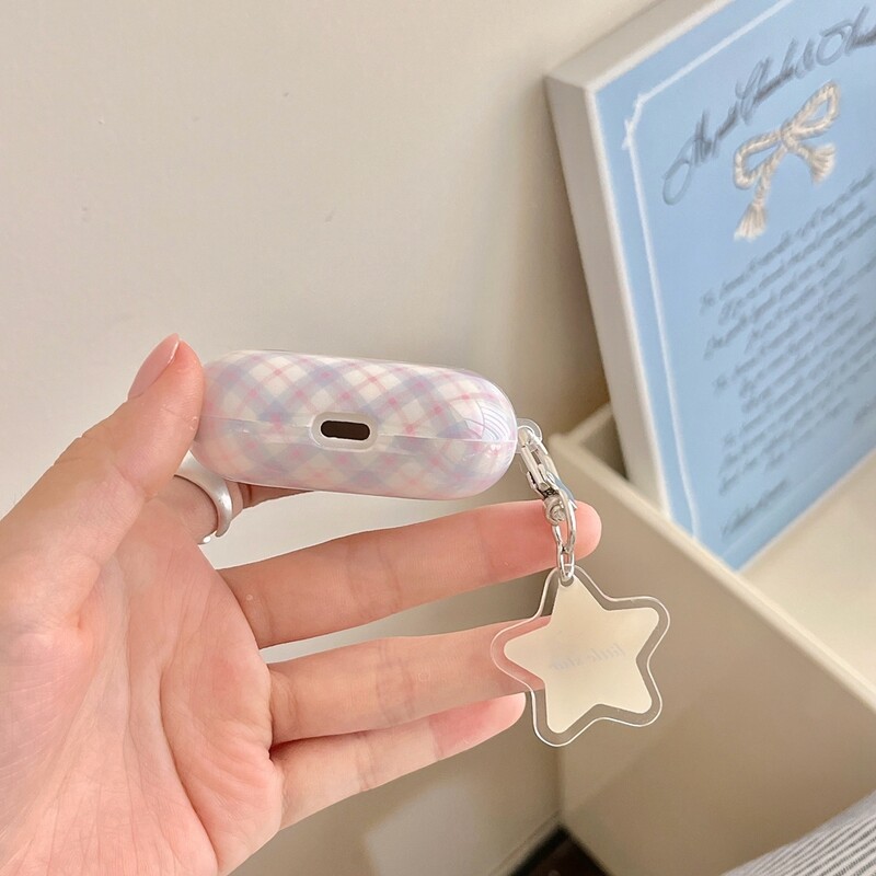 Синьо карирано жълта звезда с висулка Удароустойчив защитен калъф Калъф за AirPods 1 или 2 3 4 AirPods Pro Pro Pro 2