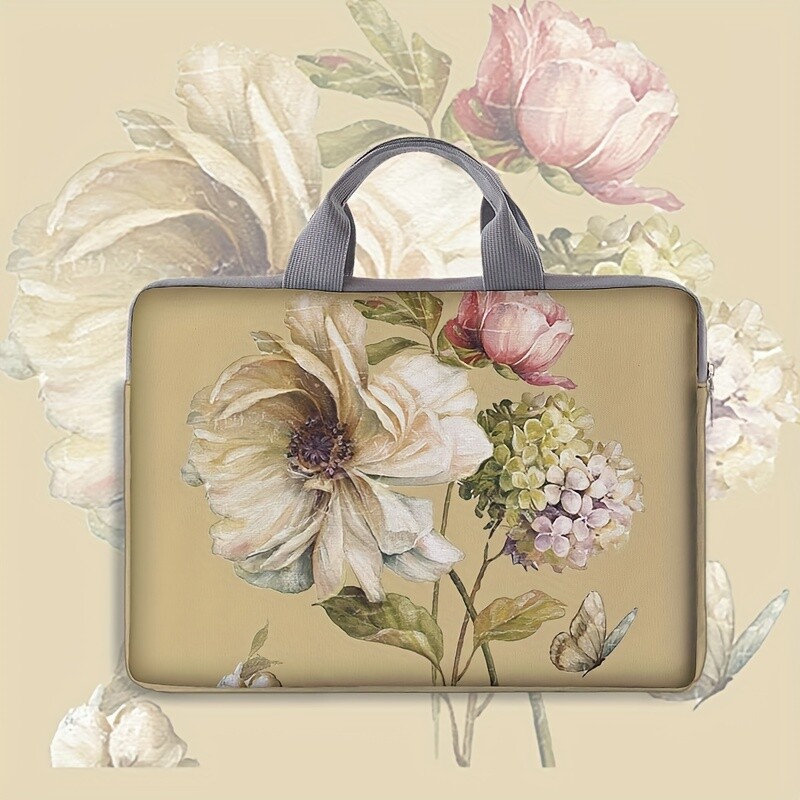1-dijelni set, torba za laptop s cvjetnim uzorkom, aktovka, pogodna za prijenosna računala od 14 inča, fiksna torba za prijenosno računalo