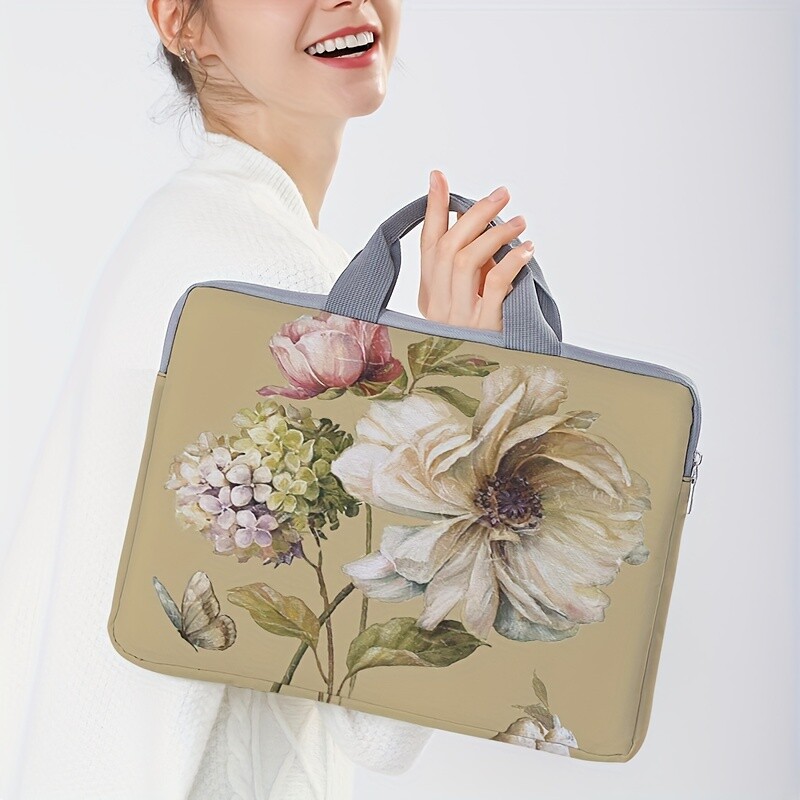 1-dijelni set, torba za laptop s cvjetnim uzorkom, aktovka, pogodna za prijenosna računala od 14 inča, fiksna torba za prijenosno računalo
