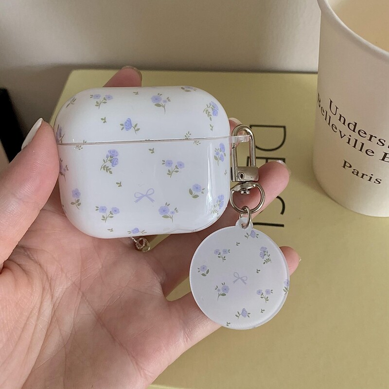 Elegantna maska s privjeskom s crtanim crtanim mašnama i malim cvijećem na cijelom zaslonu za AirPods 1 ili 2 3 4 Pro 2