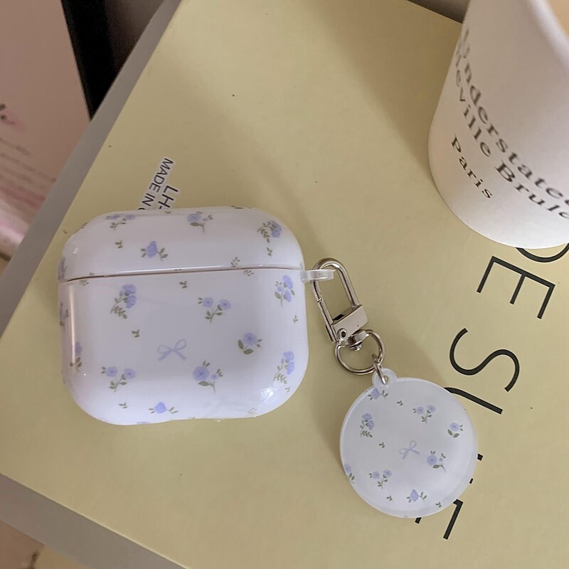 Elegantna maska s privjeskom s crtanim crtanim mašnama i malim cvijećem na cijelom zaslonu za AirPods 1 ili 2 3 4 Pro 2