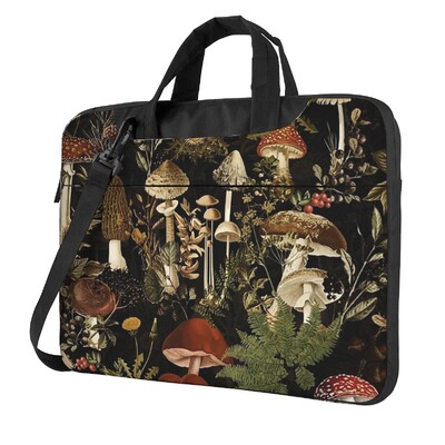 Midnight Mushrooms Forest Botanical Night Garden Laptoptáska Ütésálló tokban Számítógépes táska 13 14 15,6 Crossbody notebook tasak