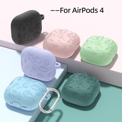 Apple AirPods 4 fejhallgatóhoz, szilikon puha, teljes védőtok karabinerrel, porálló védőburkolattal, puha, aranyos bőrvédővel