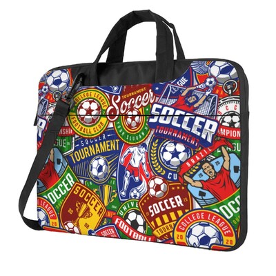 Чанта за през рамо за лаптоп с принт на футболна топка, съвместима с 13/14/15,6 инча персонализиран калъф за носене Компютърна торбичка за капак