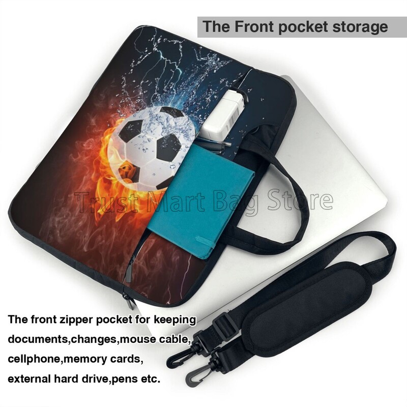 Чанта за през рамо за лаптоп с принт на футболна топка, съвместима с 13/14/15,6 инча персонализиран калъф за носене Компютърна торбичка за капак