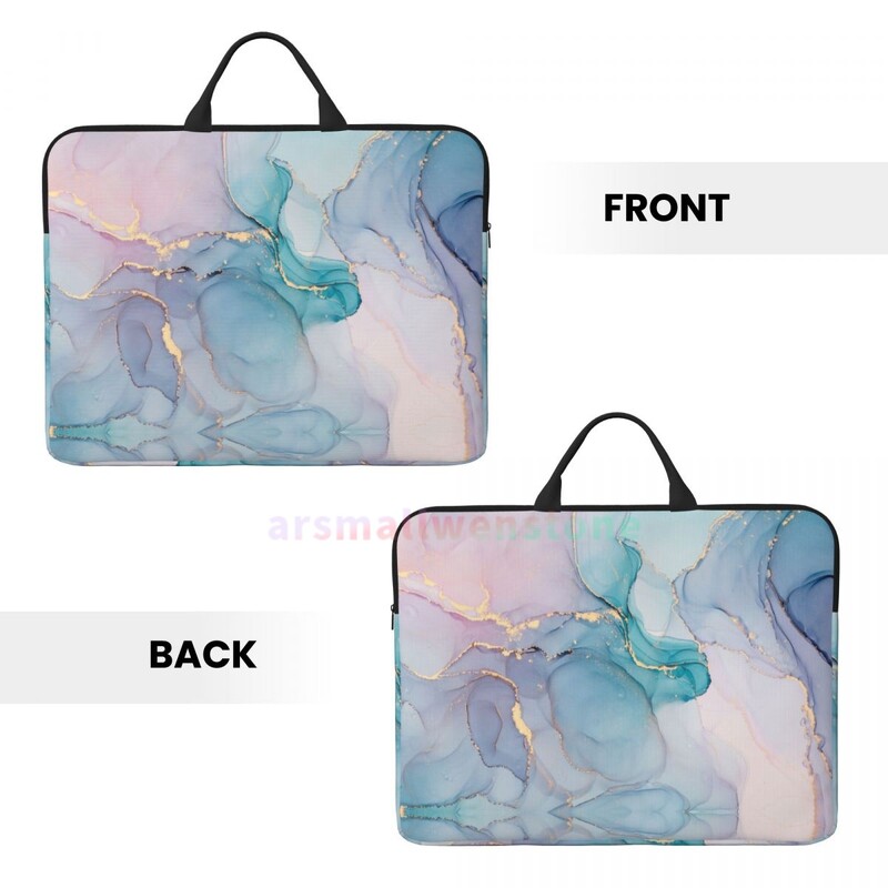 Geantă abstractă pentru laptop, marmură, violet, auriu, husă mare, rezistentă la apă, pentru laptop, pentru birou, pentru călătorii de afaceri, 14 inci