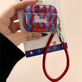 Slatki crtani valoviti uzorak, mačje slušalice, zaštitna školjka, meka navlaka za AirPods 1 2 3 4 s futrolom od užeta za ruke za AirPods Pro 2