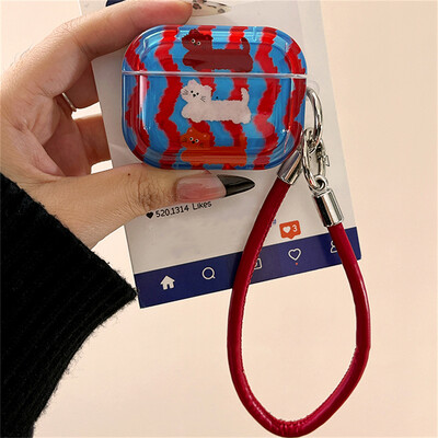 Slatki crtani valoviti uzorak, mačje slušalice, zaštitna školjka, meka navlaka za AirPods 1 2 3 4 s futrolom od užeta za ruke za AirPods Pro 2