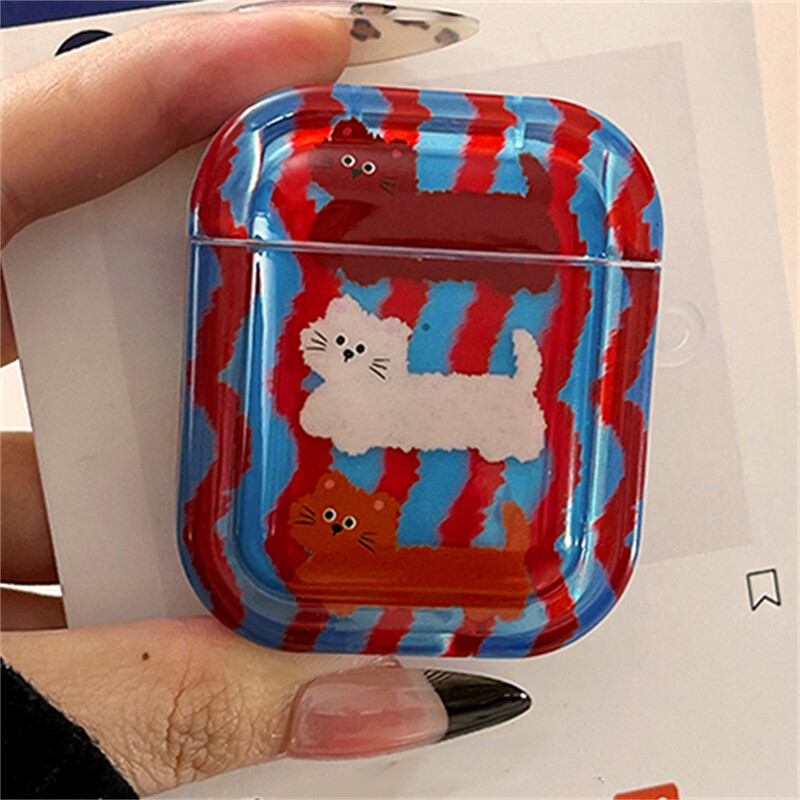 Slatki crtani valoviti uzorak, mačje slušalice, zaštitna školjka, meka navlaka za AirPods 1 2 3 4 s futrolom od užeta za ruke za AirPods Pro 2