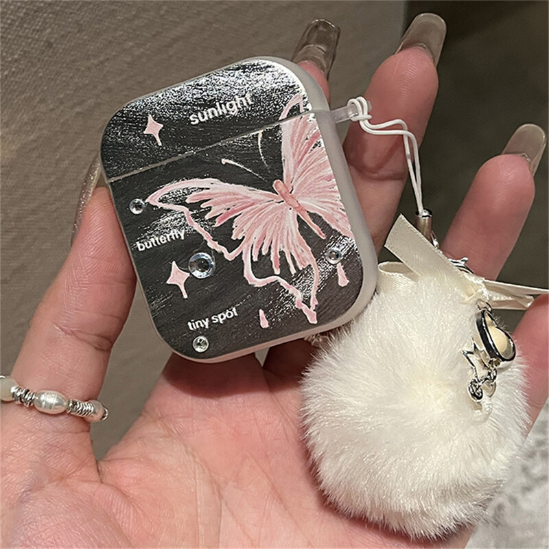 Сладка 3D бормашина Пеперуда галванопластика Слушалки Защитна обвивка Меко покритие за AirPods 1 2 3 Pro2 с висулка с топка коса