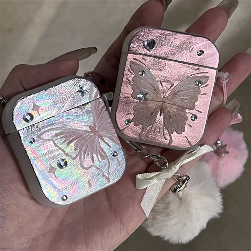 Сладка 3D бормашина Пеперуда галванопластика Слушалки Защитна обвивка Меко покритие за AirPods 1 2 3 Pro2 с висулка с топка коса