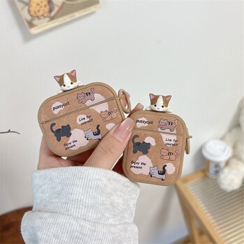 Cute Cat Brown Case for AirPods 4 Airpod 1 2 3 Pro Pro2 Bluetooth Earbuds Charging Box Protective earphone case cover