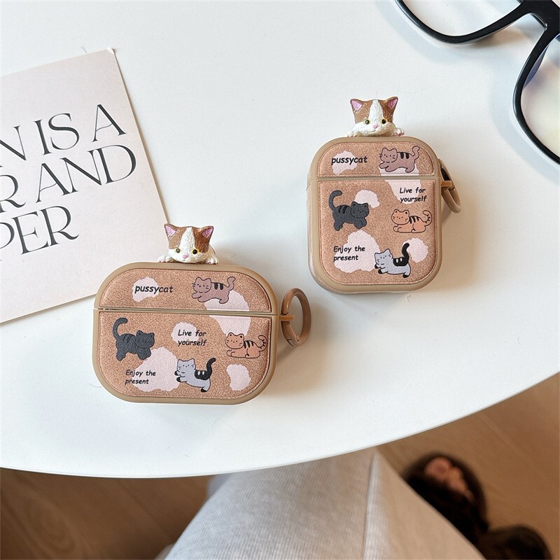 Slatka mačka smeđa futrola za AirPods 4 Airpod 1 2 3 Pro Pro2 Bluetooth slušalice Kutija za punjenje Zaštitna maska za slušalice
