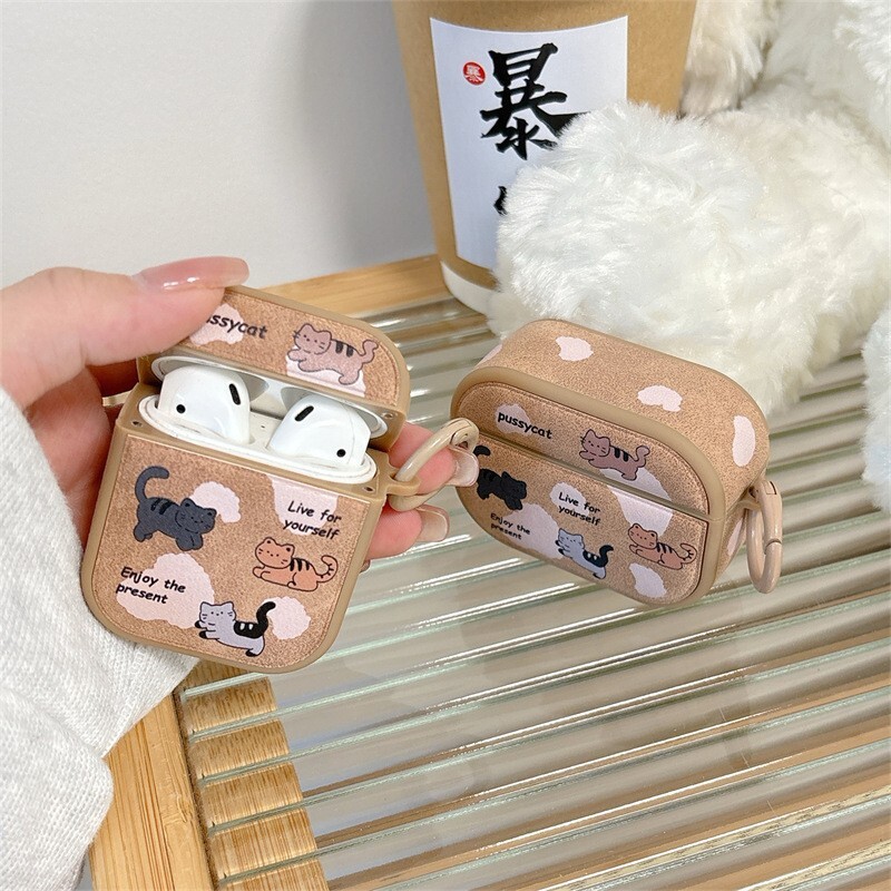 Slatka mačka smeđa futrola za AirPods 4 Airpod 1 2 3 Pro Pro2 Bluetooth slušalice Kutija za punjenje Zaštitna maska za slušalice