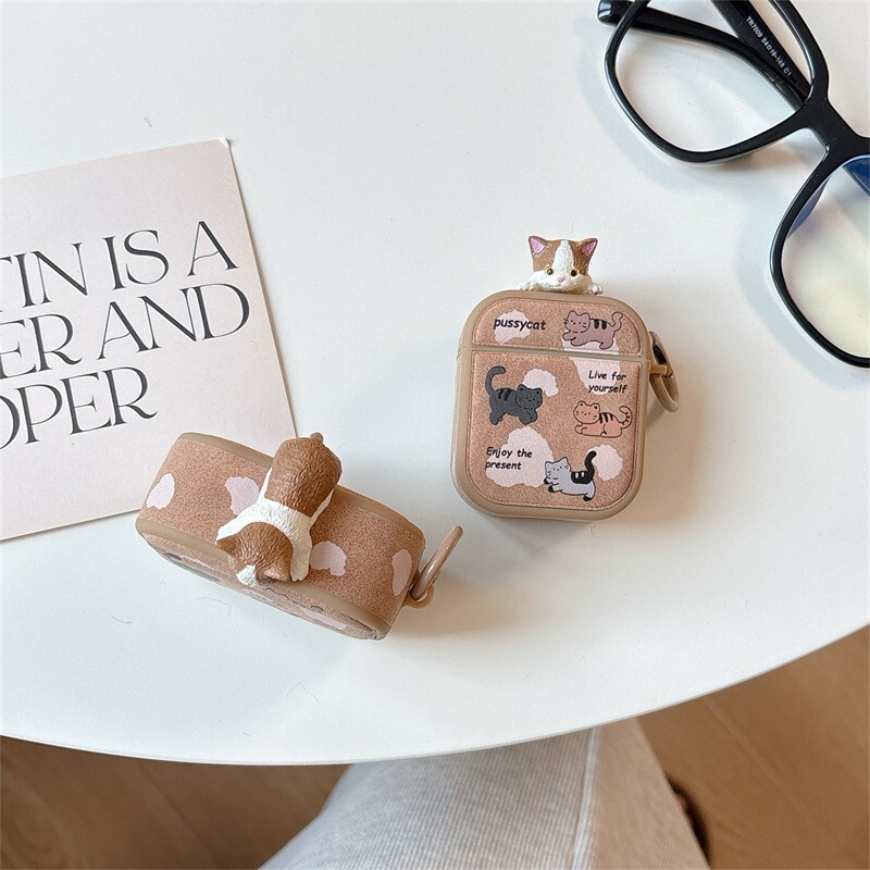 Slatka mačka smeđa futrola za AirPods 4 Airpod 1 2 3 Pro Pro2 Bluetooth slušalice Kutija za punjenje Zaštitna maska za slušalice