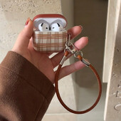 Korejska lijepa smeđa karirana mekana silikonska zaštitna torbica s kožnom uzicom za zaštitu od pada za airpods 1 2 3 4 pro 2 4. naslovnica