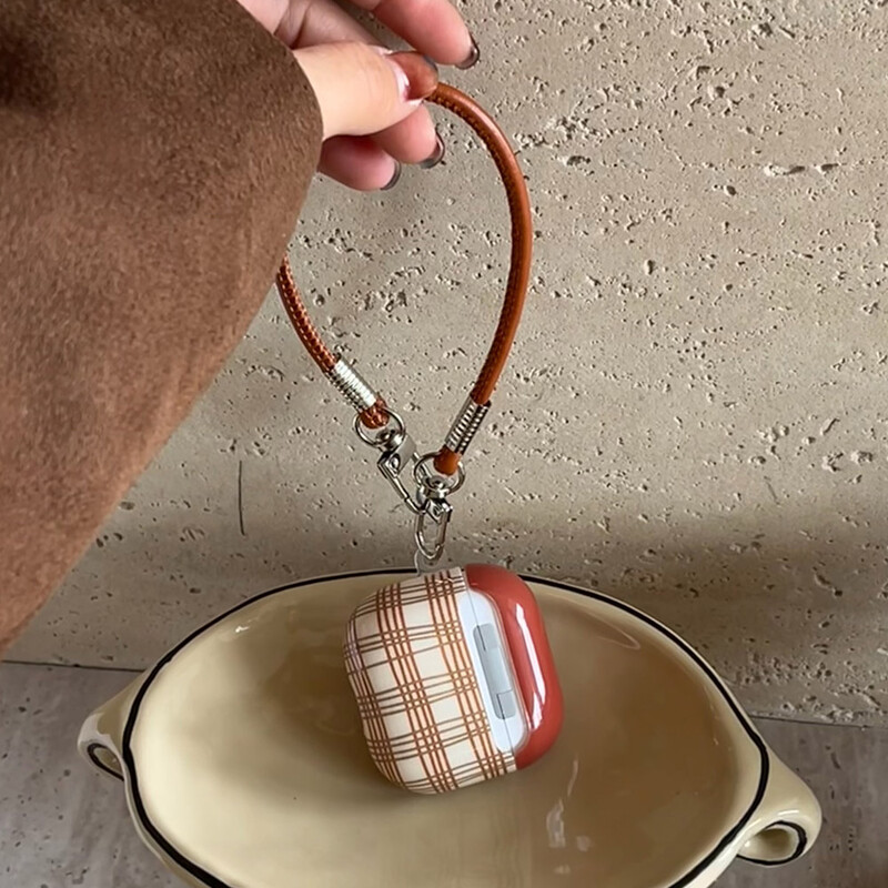 Korejska lijepa smeđa karirana mekana silikonska zaštitna torbica s kožnom uzicom za zaštitu od pada za airpods 1 2 3 4 pro 2 4. naslovnica