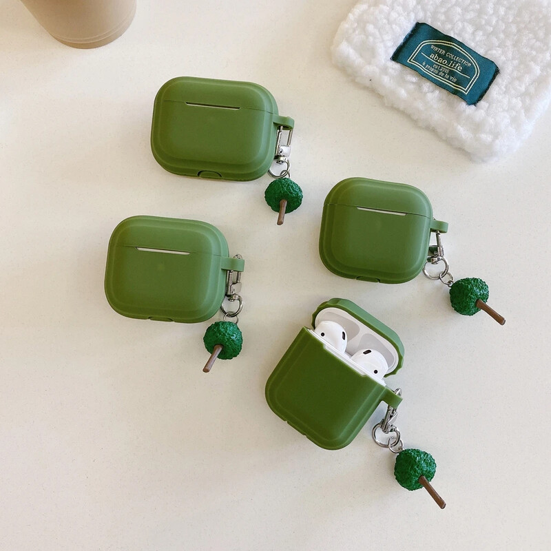 Simplicity Mat jednobojna zelena maska s privjeskom za AirPods 1 ili 2 3 4 AirPods Pro Pro 2