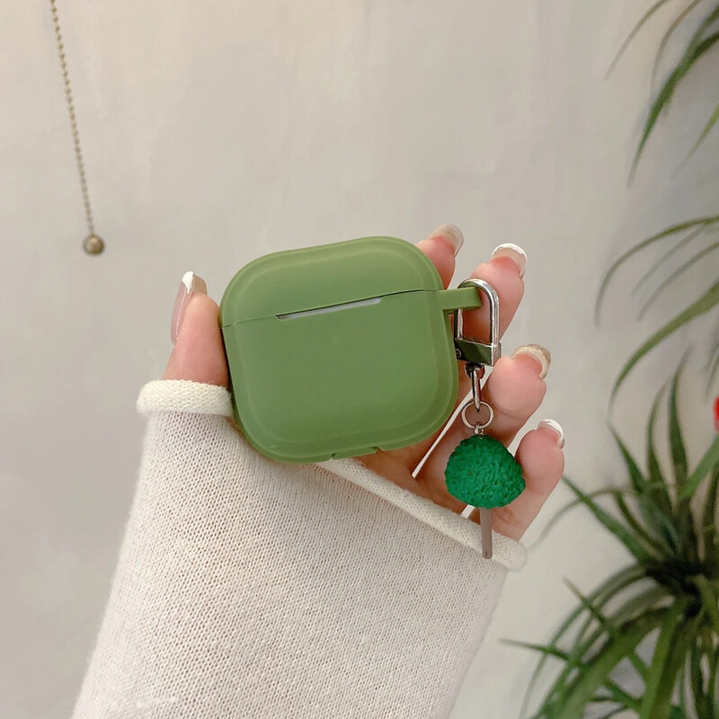 Simplicity Mat jednobojna zelena maska s privjeskom za AirPods 1 ili 2 3 4 AirPods Pro Pro 2