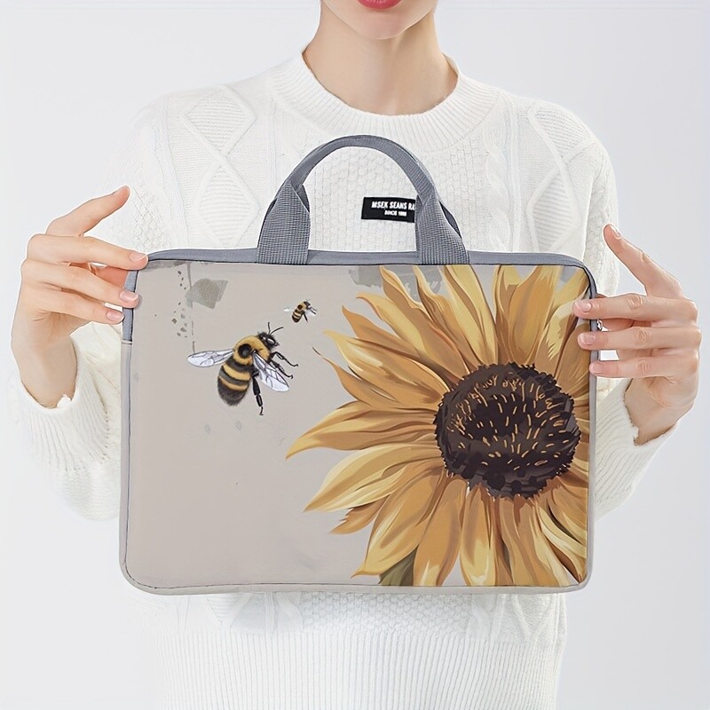 Jednodijelni set, dva stila, torba i aktovka s uzorkom suncokreta i pčele, pogodna za prijenosna računala od 14 inča
