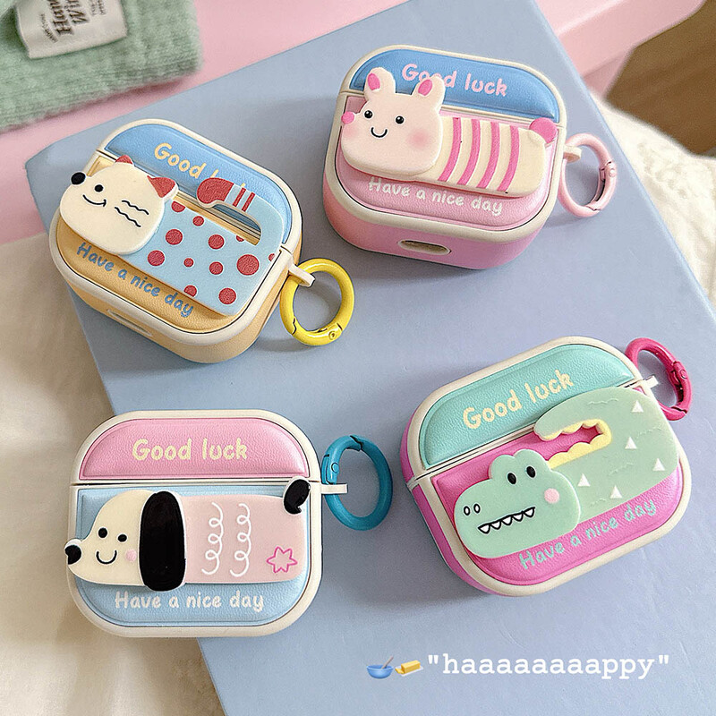 Animacinis kačių šuo mielas kontrastingos spalvos „Bluetooth“ ausinių dėklas, skirtas „AirPods“ 1 2 3 Pro 2 4 ANC Pro2 apsauginis dangtelis su raktų pakabu