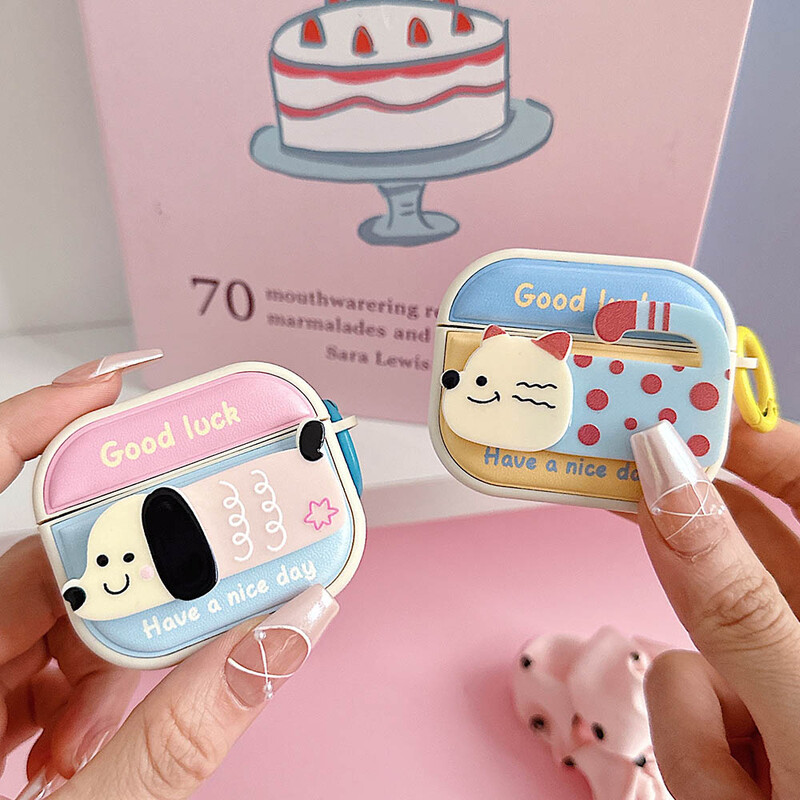 Animacinis kačių šuo mielas kontrastingos spalvos „Bluetooth“ ausinių dėklas, skirtas „AirPods“ 1 2 3 Pro 2 4 ANC Pro2 apsauginis dangtelis su raktų pakabu
