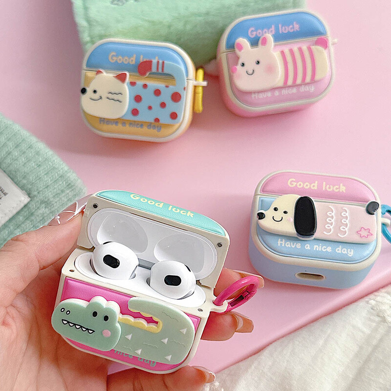 Animacinis kačių šuo mielas kontrastingos spalvos „Bluetooth“ ausinių dėklas, skirtas „AirPods“ 1 2 3 Pro 2 4 ANC Pro2 apsauginis dangtelis su raktų pakabu
