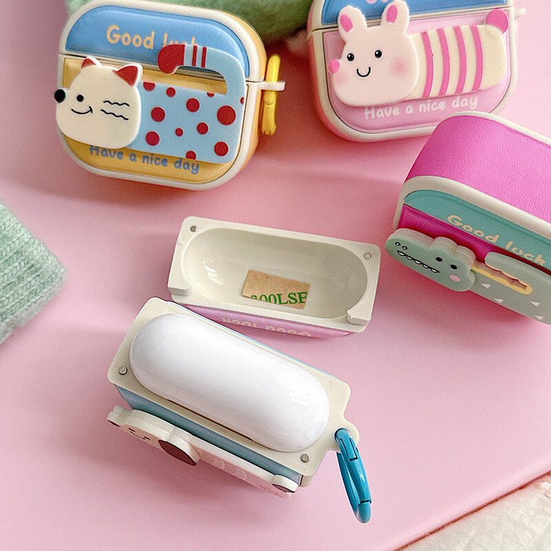 Animacinis kačių šuo mielas kontrastingos spalvos „Bluetooth“ ausinių dėklas, skirtas „AirPods“ 1 2 3 Pro 2 4 ANC Pro2 apsauginis dangtelis su raktų pakabu