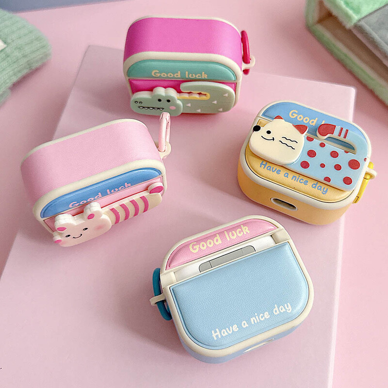 Animacinis kačių šuo mielas kontrastingos spalvos „Bluetooth“ ausinių dėklas, skirtas „AirPods“ 1 2 3 Pro 2 4 ANC Pro2 apsauginis dangtelis su raktų pakabu
