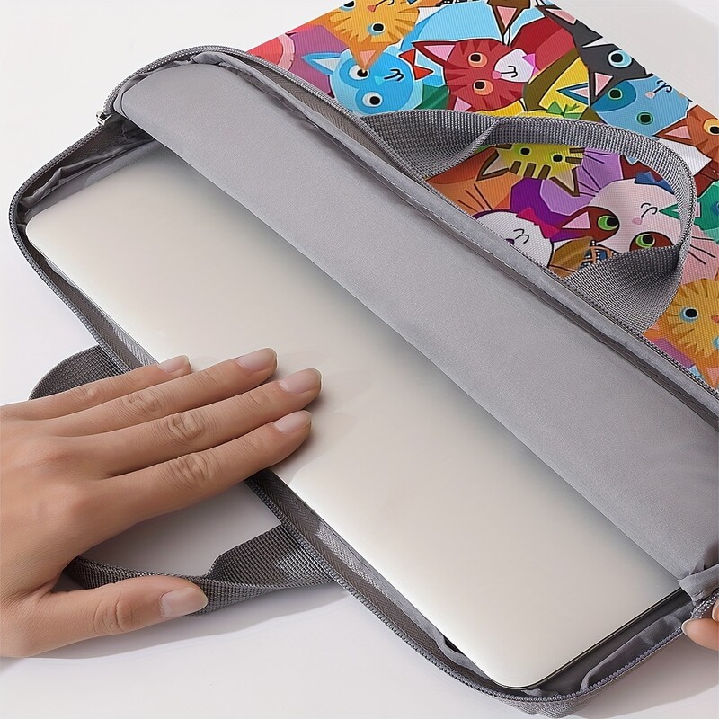 Jednodijelni set, dva stila, torba za prijenosno računalo s uzorkom šarenih crtanih mačaka, aktovka, pogodna za prijenosna računala od 14 inča