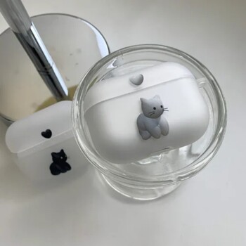 Cute Heart Black Cat Clear Θήκες ακουστικών για Airpods 4ο 2 1 3 Pro2 Cartoon Κάλυμμα κουτιού ακουστικών για Apple Air Pods Pro Airpods3