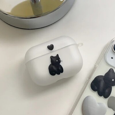 Aranyos szívű fekete macska átlátszó fülhallgató tokok Airpods 4th 2 1 3 Pro2 Cartoon fejhallgató dobozhoz Apple Air Pods Pro Airpodshoz3