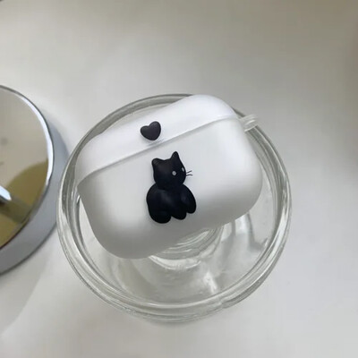 Cute Heart Black Cat Clear Θήκες ακουστικών για Airpods 4ο 2 1 3 Pro2 Cartoon Κάλυμμα κουτιού ακουστικών για Apple Air Pods Pro Airpods3