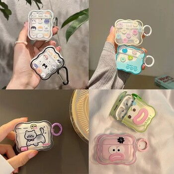 Funny Cartoon Cat Case For Airpods 4 4th 2024 Case For AirPods Pro 2 2nd 3 2 1 Cover Transparent Cute TPU Coque with Hook