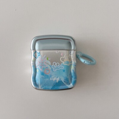 Калъф за слушалки с галванично покритие с вълнообразна шарка с кука, за Apple Airpods 2 Pro, Airpods 3, Airpods 4, Blue Sea Style, нов