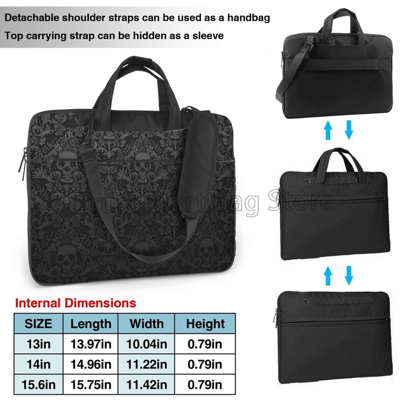 Готически черен череп Дамаска чанта за лаптоп Водоустойчива голяма кутия за лаптоп Чанта за компютър Офис Бизнес пътуване 13 14 15,6 инча