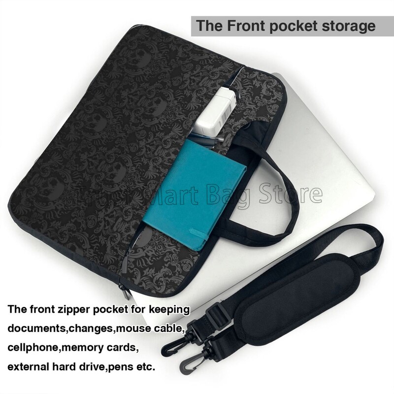 Готически черен череп Дамаска чанта за лаптоп Водоустойчива голяма кутия за лаптоп Чанта за компютър Офис Бизнес пътуване 13 14 15,6 инча