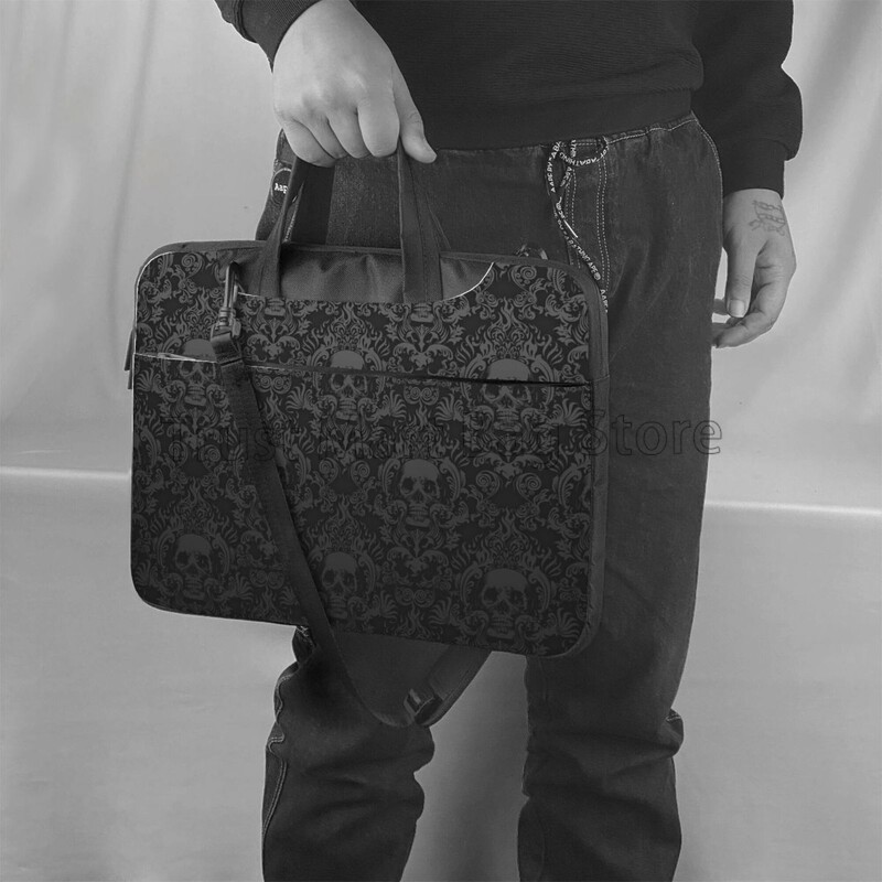 Готически черен череп Дамаска чанта за лаптоп Водоустойчива голяма кутия за лаптоп Чанта за компютър Офис Бизнес пътуване 13 14 15,6 инча