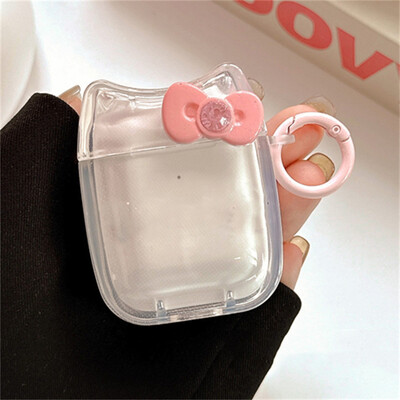 Kawaii Cute Drill Bowknot torbica za slušalice s mačjim ušima za AirPods 1 2 3 s privjeskom za ključeve, zaštitna školjka, meka navlaka za AirPods Pro 2