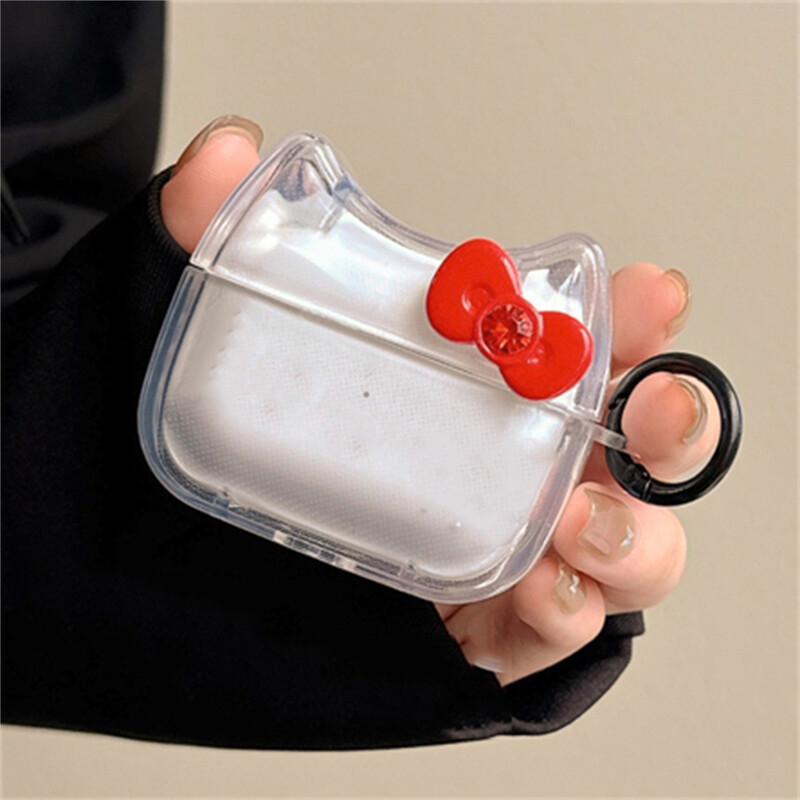 Kawaii Cute Drill Bowknot torbica za slušalice s mačjim ušima za AirPods 1 2 3 s privjeskom za ključeve, zaštitna školjka, meka navlaka za AirPods Pro 2