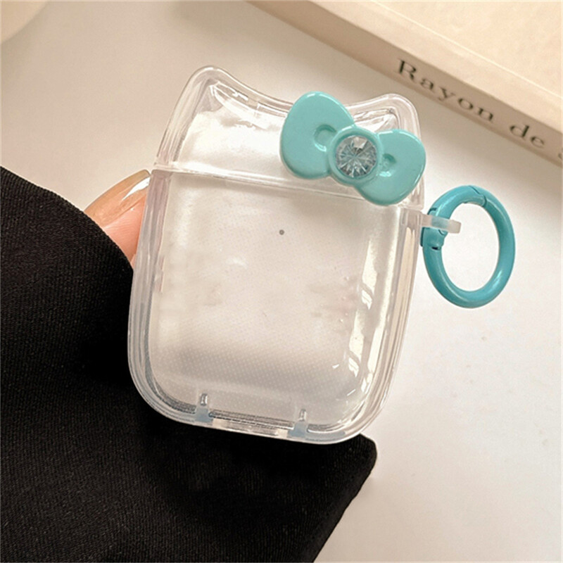 Kawaii Cute Drill Bowknot torbica za slušalice s mačjim ušima za AirPods 1 2 3 s privjeskom za ključeve, zaštitna školjka, meka navlaka za AirPods Pro 2