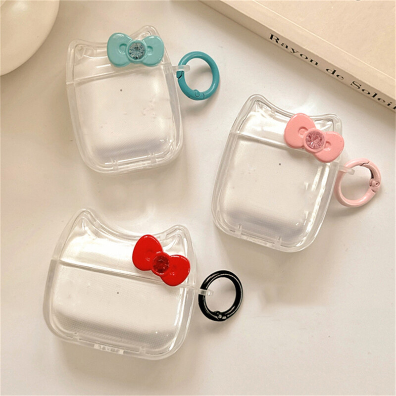 Kawaii Cute Drill Bowknot torbica za slušalice s mačjim ušima za AirPods 1 2 3 s privjeskom za ključeve, zaštitna školjka, meka navlaka za AirPods Pro 2