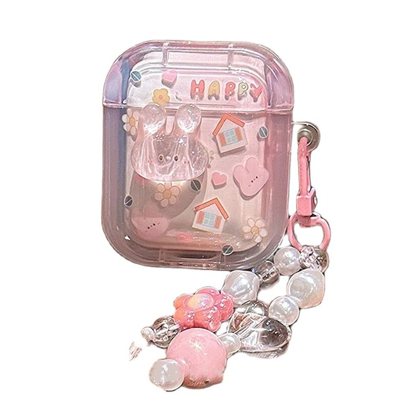 Slatka torbica za slušalice 3D zec za AirPods 1 2 3 s ljubavnim perlama u obliku srca, privjesak, zaštitna školjka, meka navlaka za AirPods Pro 2