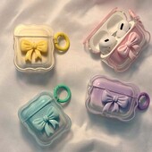 Калъф Ins 3D Bow Wave за Apple AirPods 1 2 Cases Pink Floral Girls Cover за AirPods 3 Air Pods Pro Безжична кутия с ключодържател